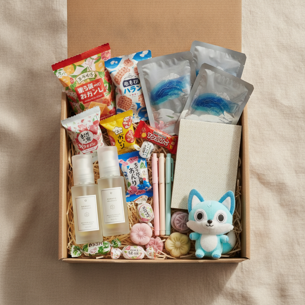 A sample Nippiki box filled with hand-picked Japanese products